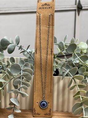 Evil Eye Pendant Necklace in Blue and Silver
